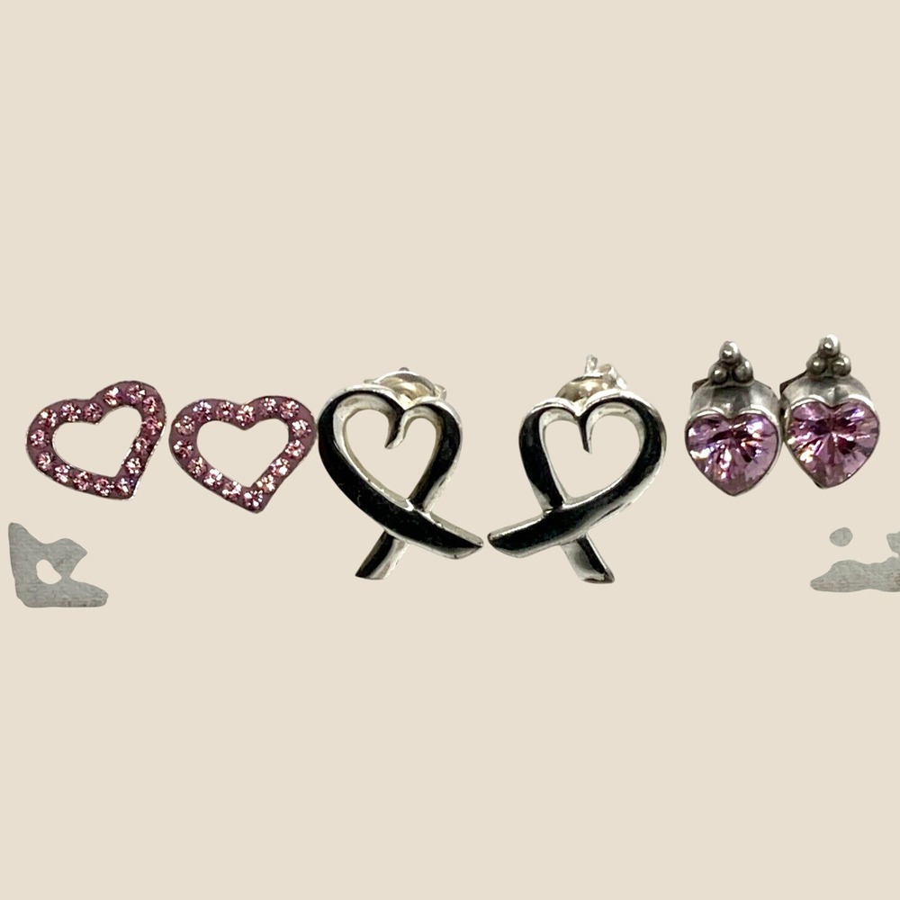 Vintage -‎ Now Lot of 3 Pairs Heart Earrings Stud Pierced Sterling 925 Silver 5g